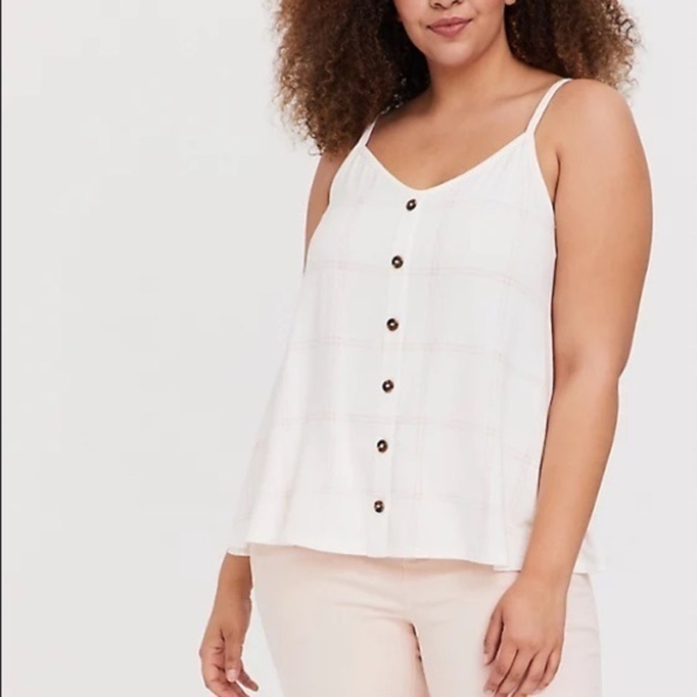 ✨Torrid 2X White Plaid‎ Button Front Sleeveless Tank Top Plus Size